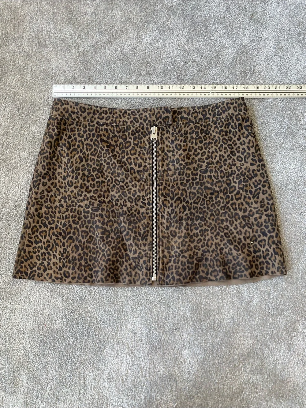 AllSaints Brown Leopard Print Mini Skirt with Front Zip
